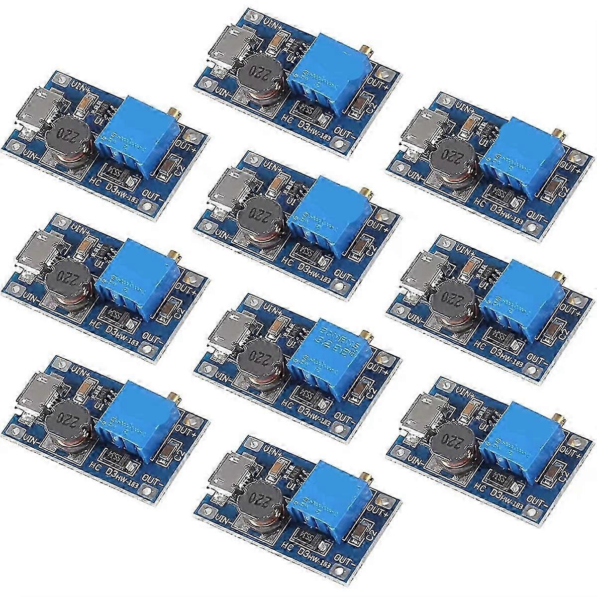 10pcs Adjustable Voltage Regulator, Step Up Module from 2V-24V to 5V-28V DC-DC Converter with Micro-USB and 2A Output