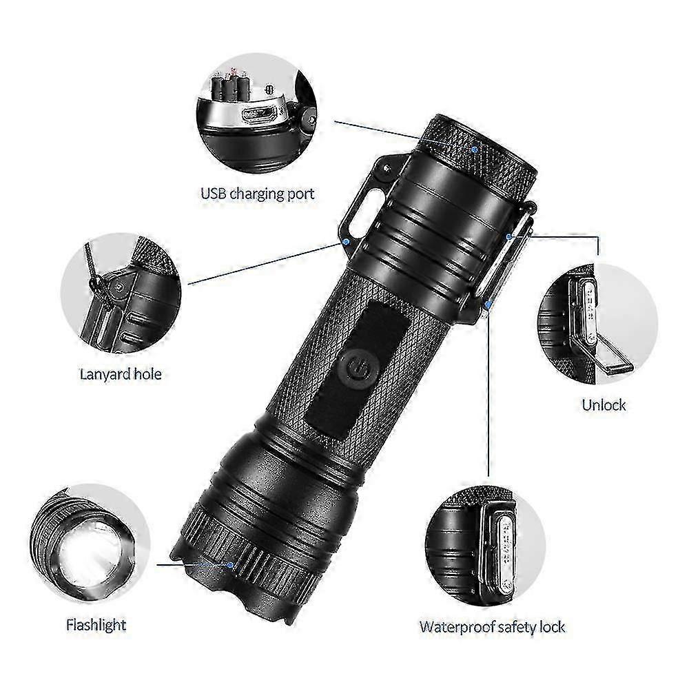 Electric Lighter with USB Rechargeable Double Arc Flameless Technology, 2-in-1 Ignition and Lighting Device with Flashlight, Waterproof & Windproof