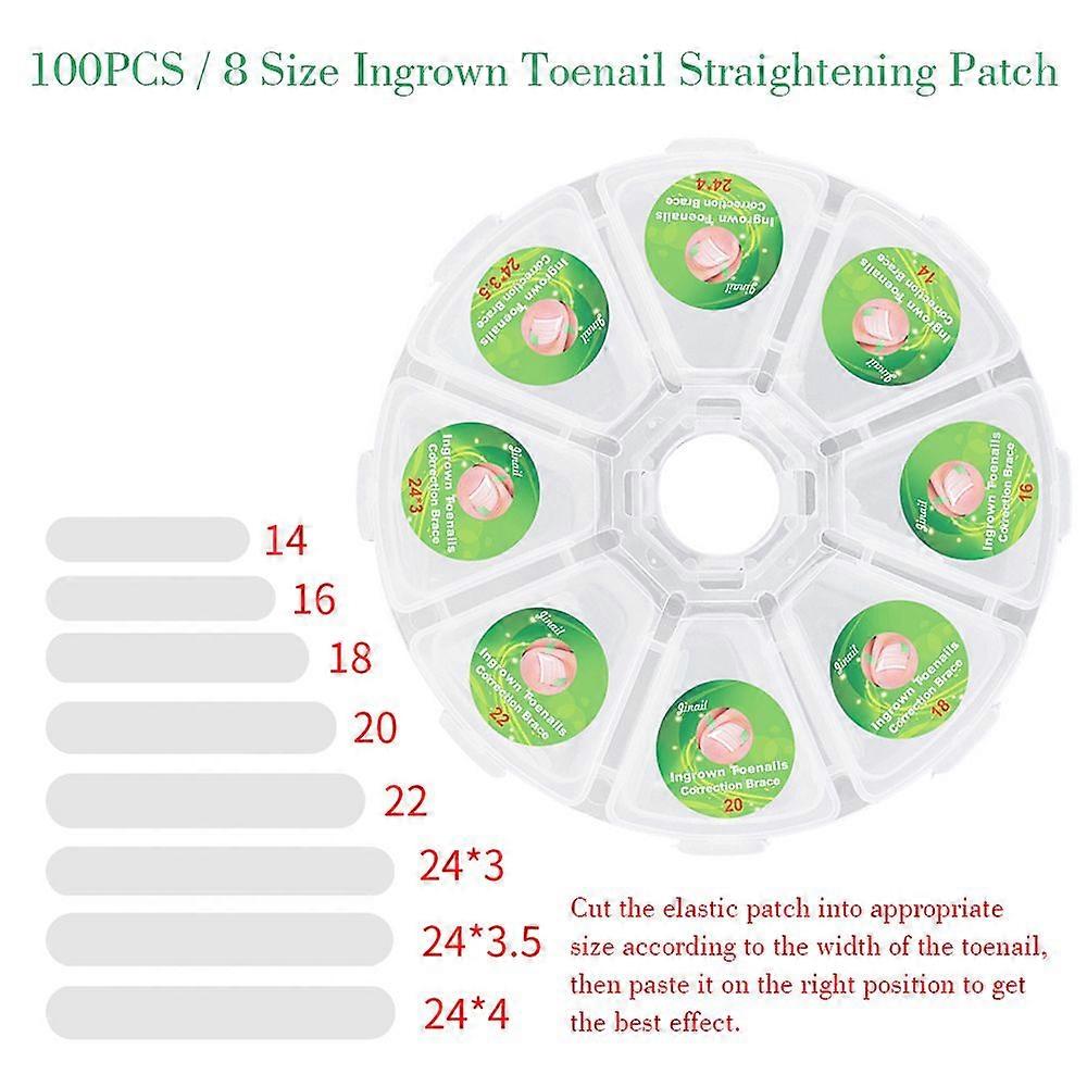 100PCS / 8 Size Ingrown Toenail Straightening Patch Toe Nail Correction Double Headed Brace Sticker