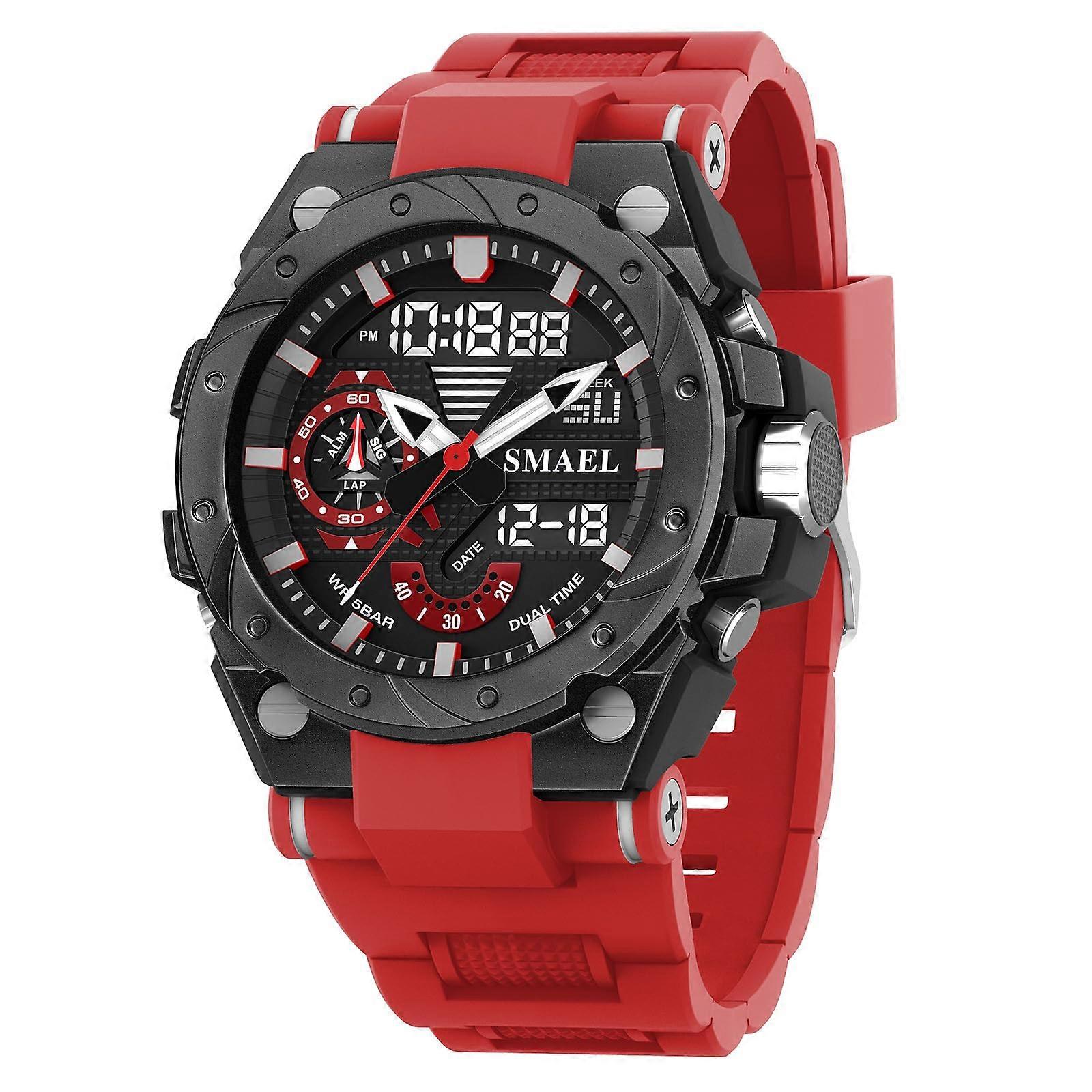 Rugged Men's Military Watch Waterproof Design With Stopwatch And Alarm, EL Light, Tactical Sports Watch Red