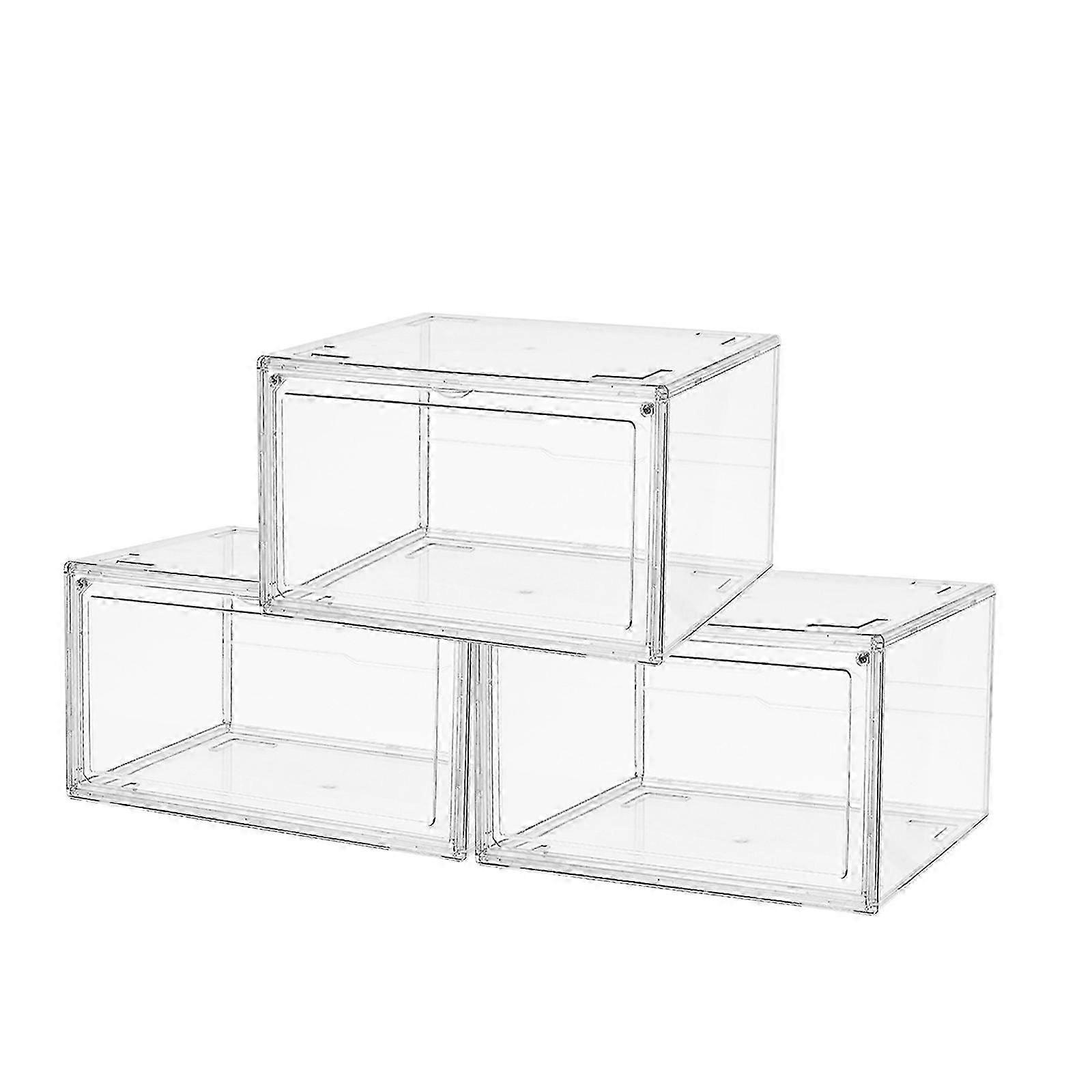 2025 3pcs Stackable Shoe Storage Sneaker Display Case Drop Side/Front Magnetic Shoe Box