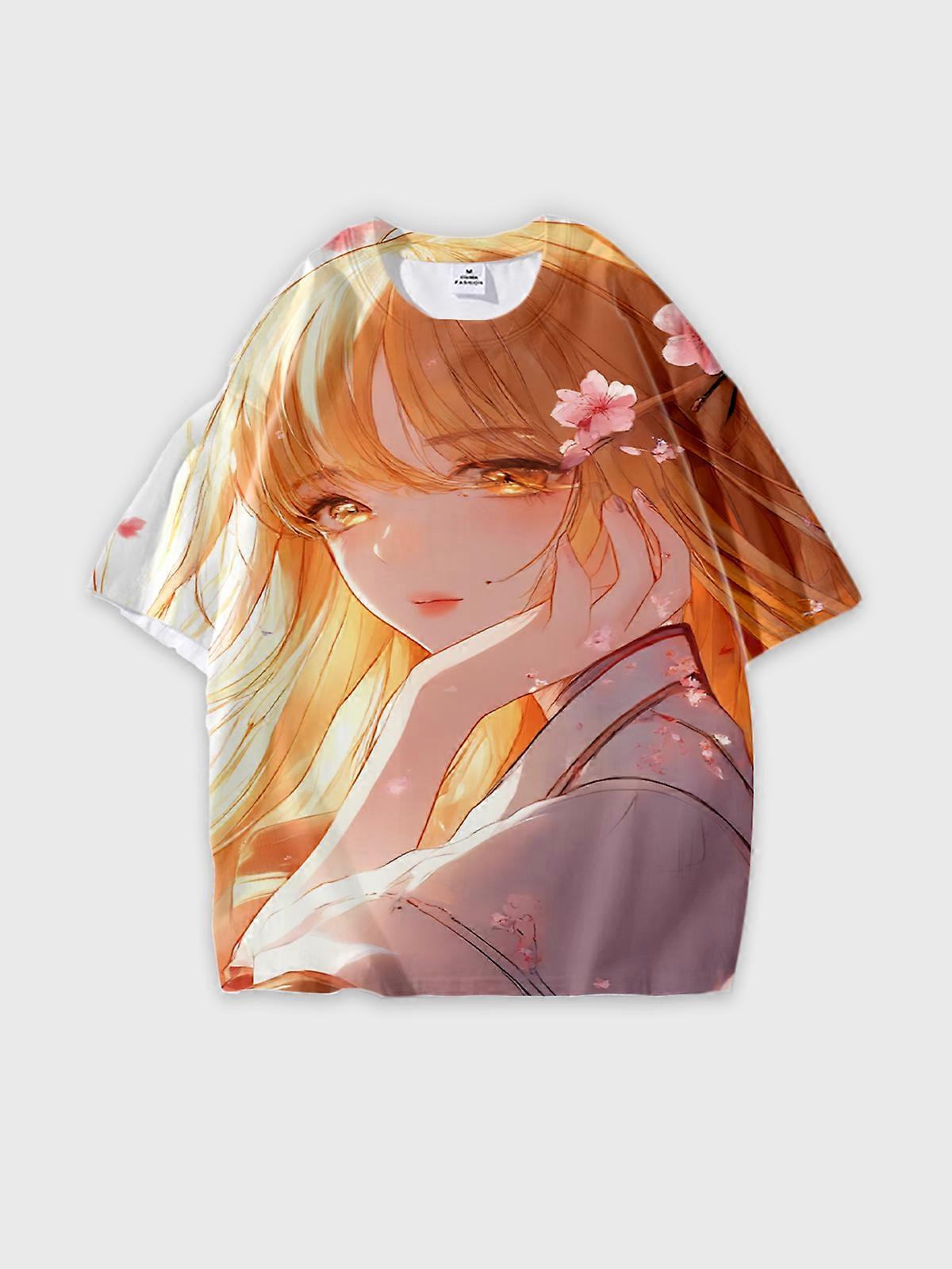 T-Shirt Round Neck, Loose Short Sleeve Pattern Graphic Tee, Unisex Summer Casual Top V2303