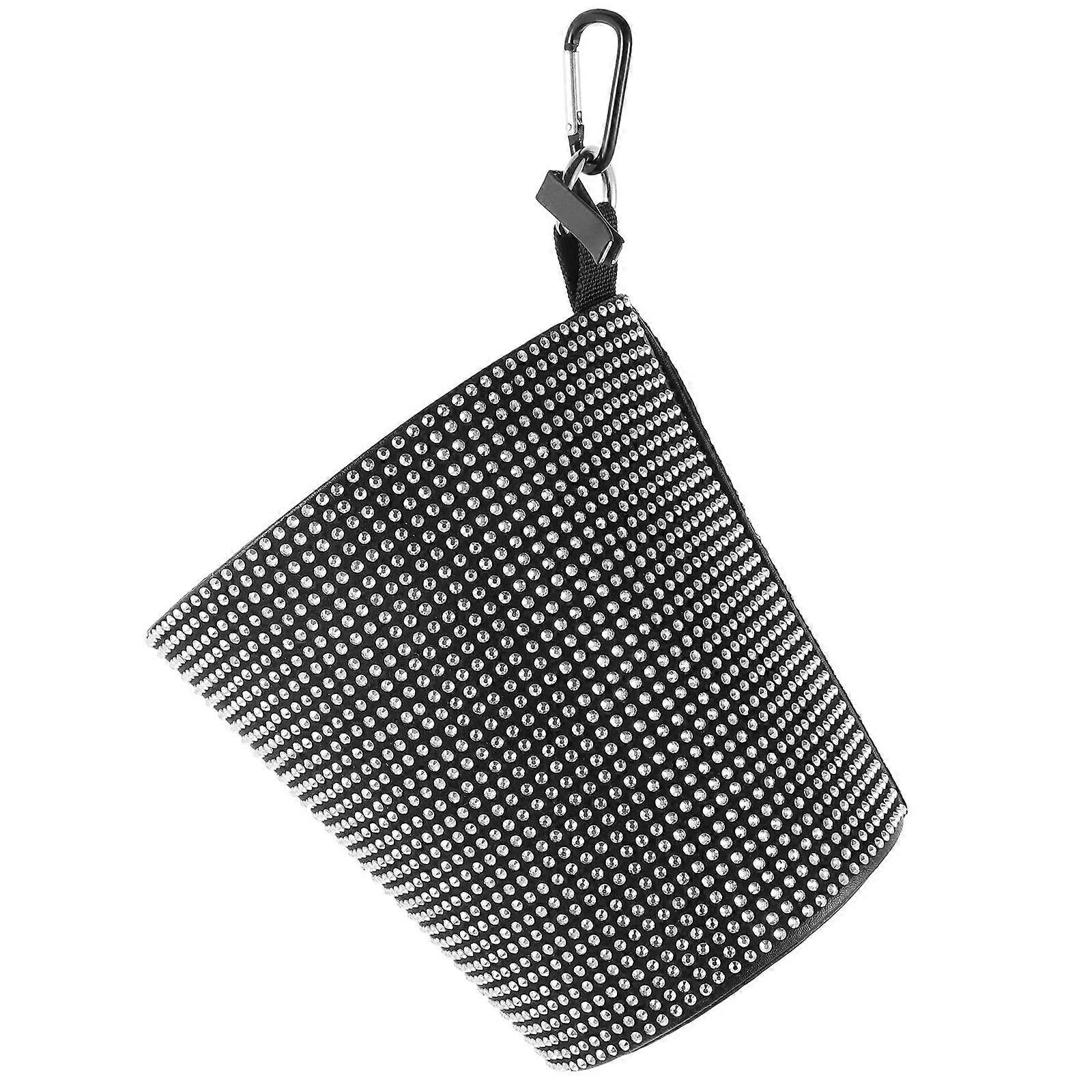 Delicate Car Trash Holder Multi-functional Storage Box with Shiny Rhinestone Design White 1pc