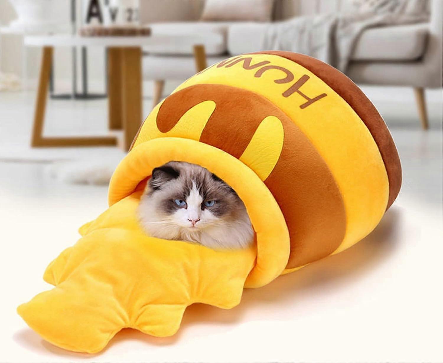 Cat Cave Bed Warm Plush Removable Cushion Honey Pot Shape For Puppy Small Dog Bed