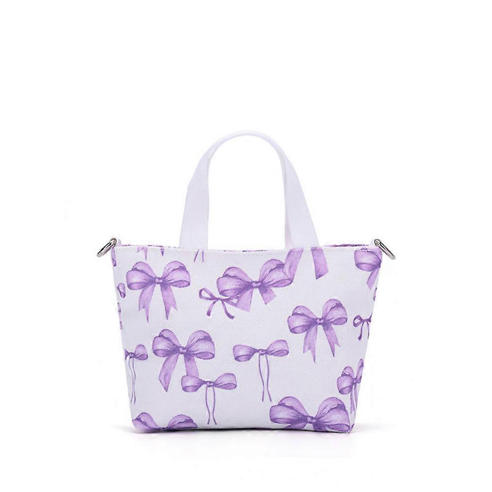 Small canvas tote bag with bow, women's shoulder bag for work and everyday use, 15 x 6.5 x 13.5 cm