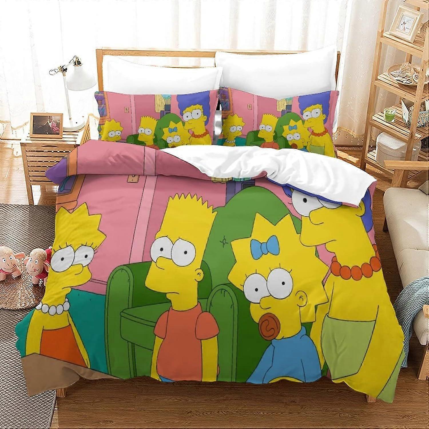 Duvet Cover Set Bedding Set 3 Pieces Set Ultra Soft Microfiber Polyester Comforter Cover 3D Simpson Printing Theme Quilt Cover with Zipper Closure Eas