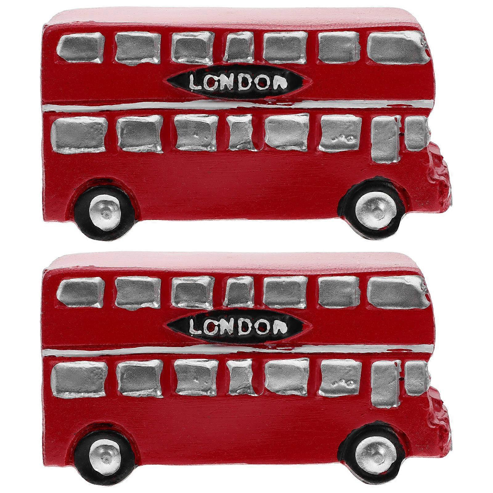 Mini Bus Retro Model Resin Ornament 2Pcs for Living Room Decor