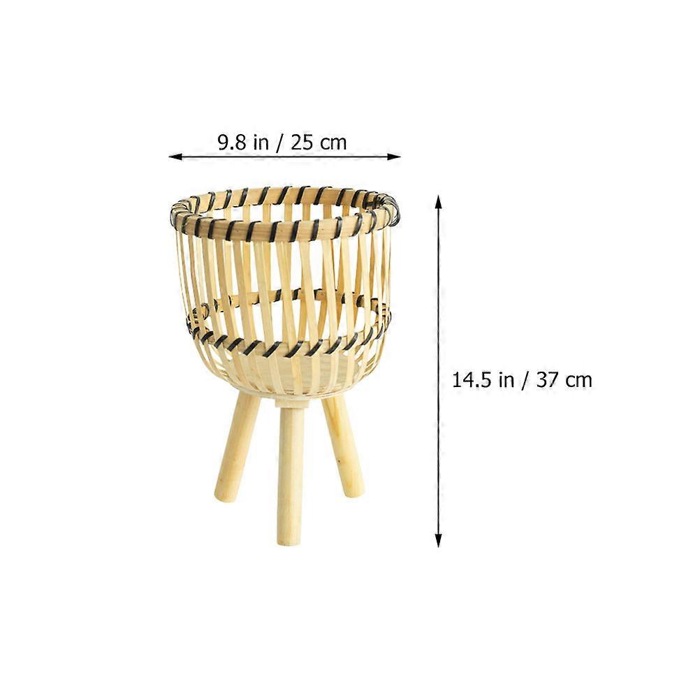 Bamboo Weaving Flowerpot Wooden Plant Stand for Home Decor