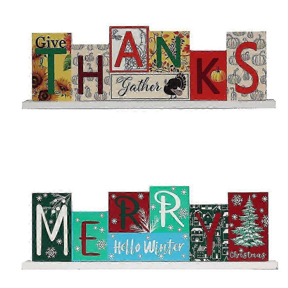 Thanksgiving Christmas Decorations, Double-sided Holiday Wood Signs