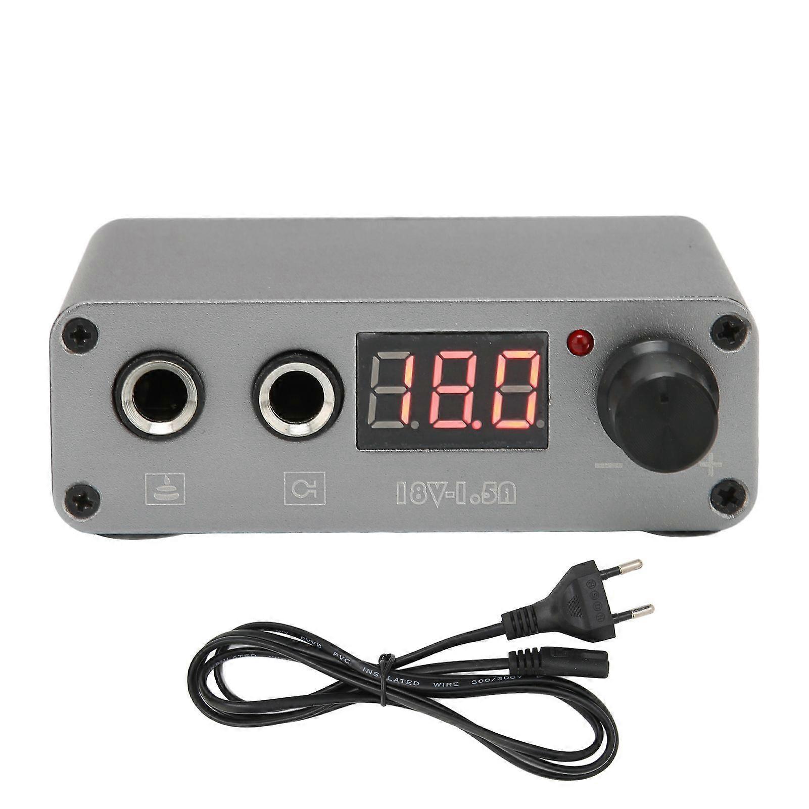 Professional Tattoo Power Supply Alloy Dual Modes Tattoo Power Source with LCD Display 100?230VGrey EU Plug