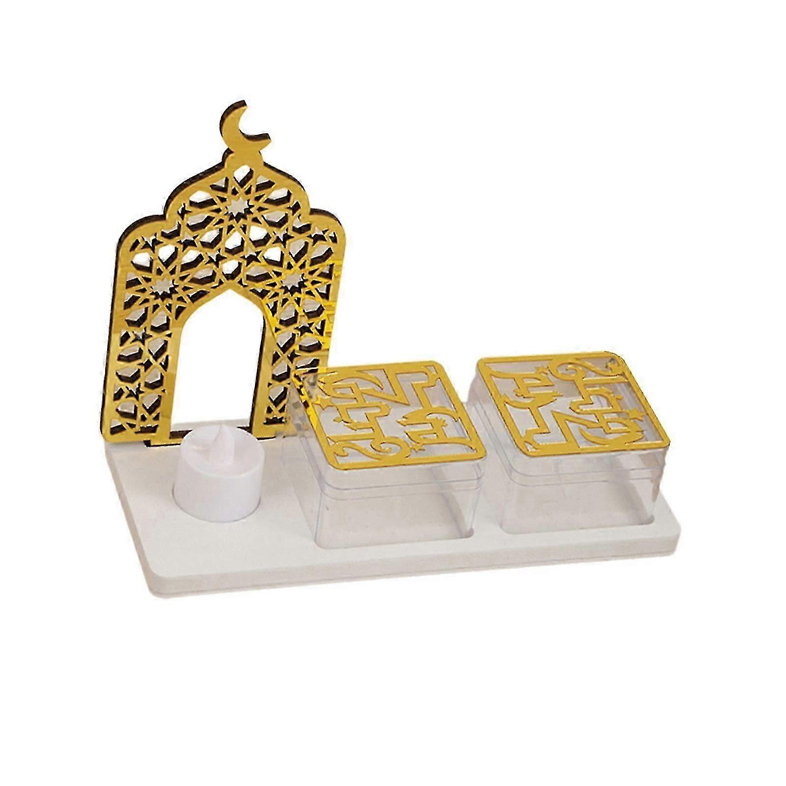Decorative Acrylic Moon Ornament with Electronic Candle For Eid Holiday Elegant