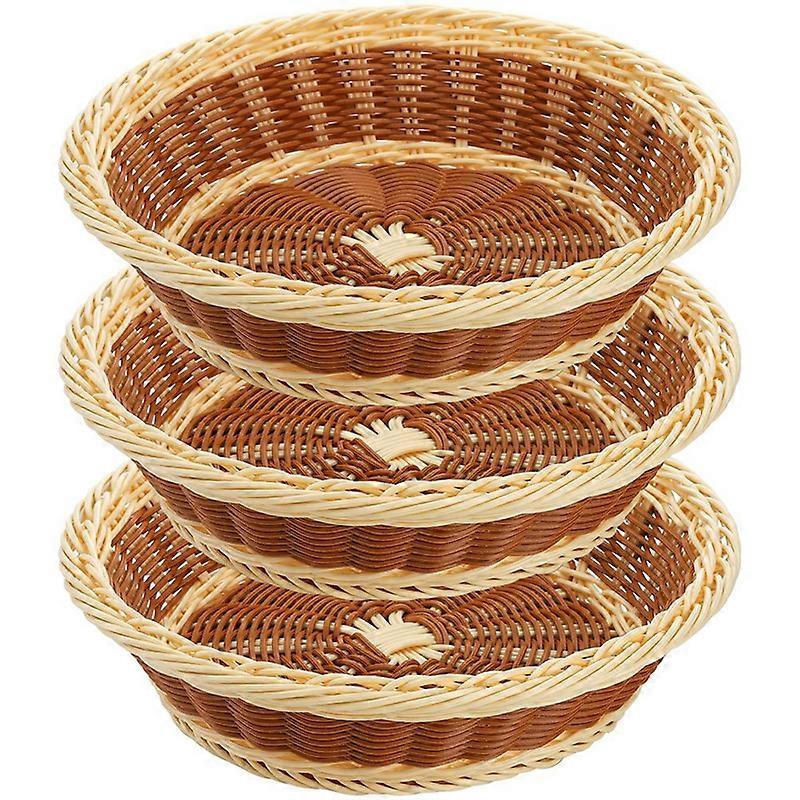 3Pcs Woven Breads Baskets 11.5 Inch Round Fruit Basket for Kitchen