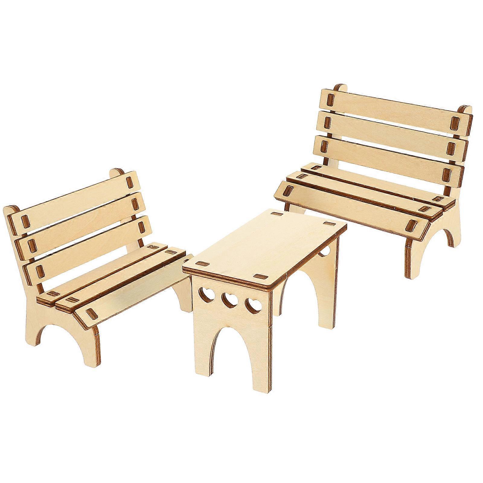 DIY Wood Hamster Toy Table and Bench for Hamster Use 4Sets Assembly