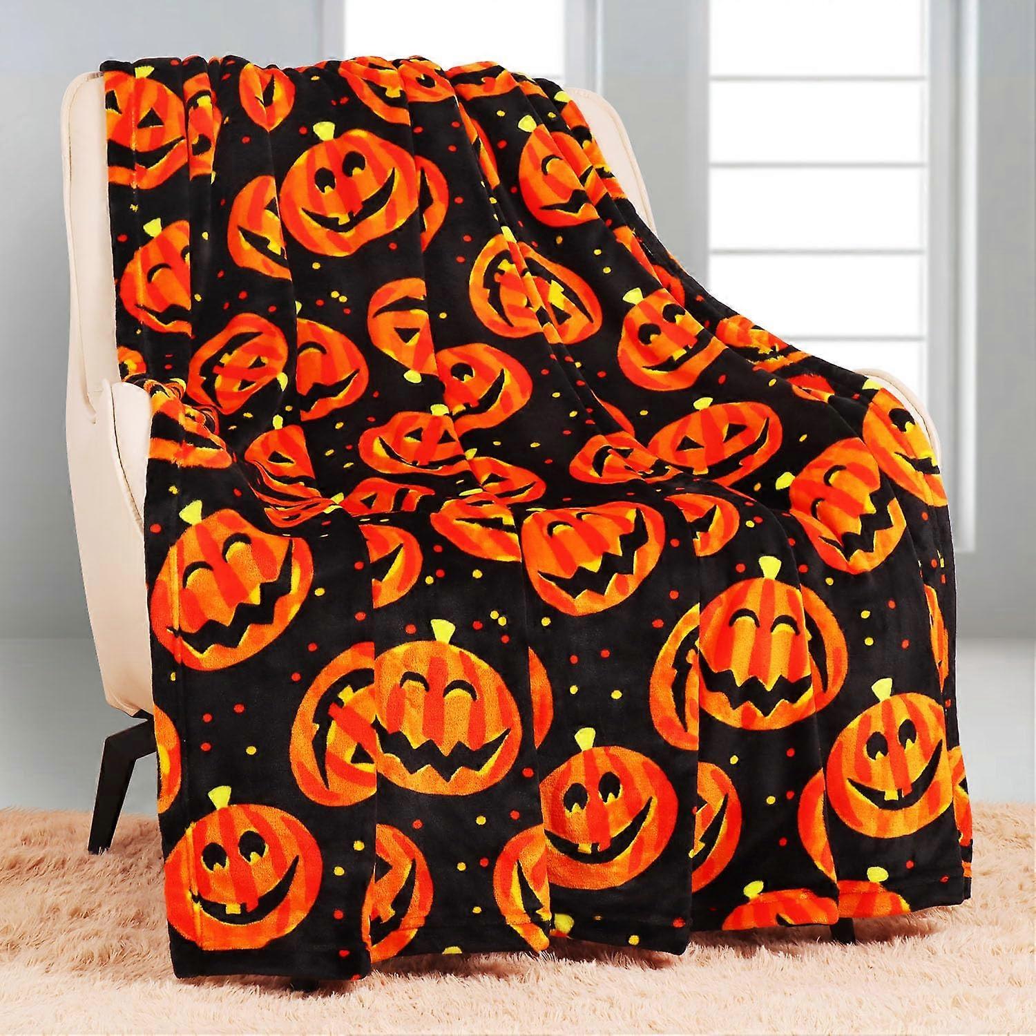 Halloween Blanket Soft And Cozy Reversible Throw Jack O Lantern Pumpkin Pattern 150x200 Cm Spooky Decor