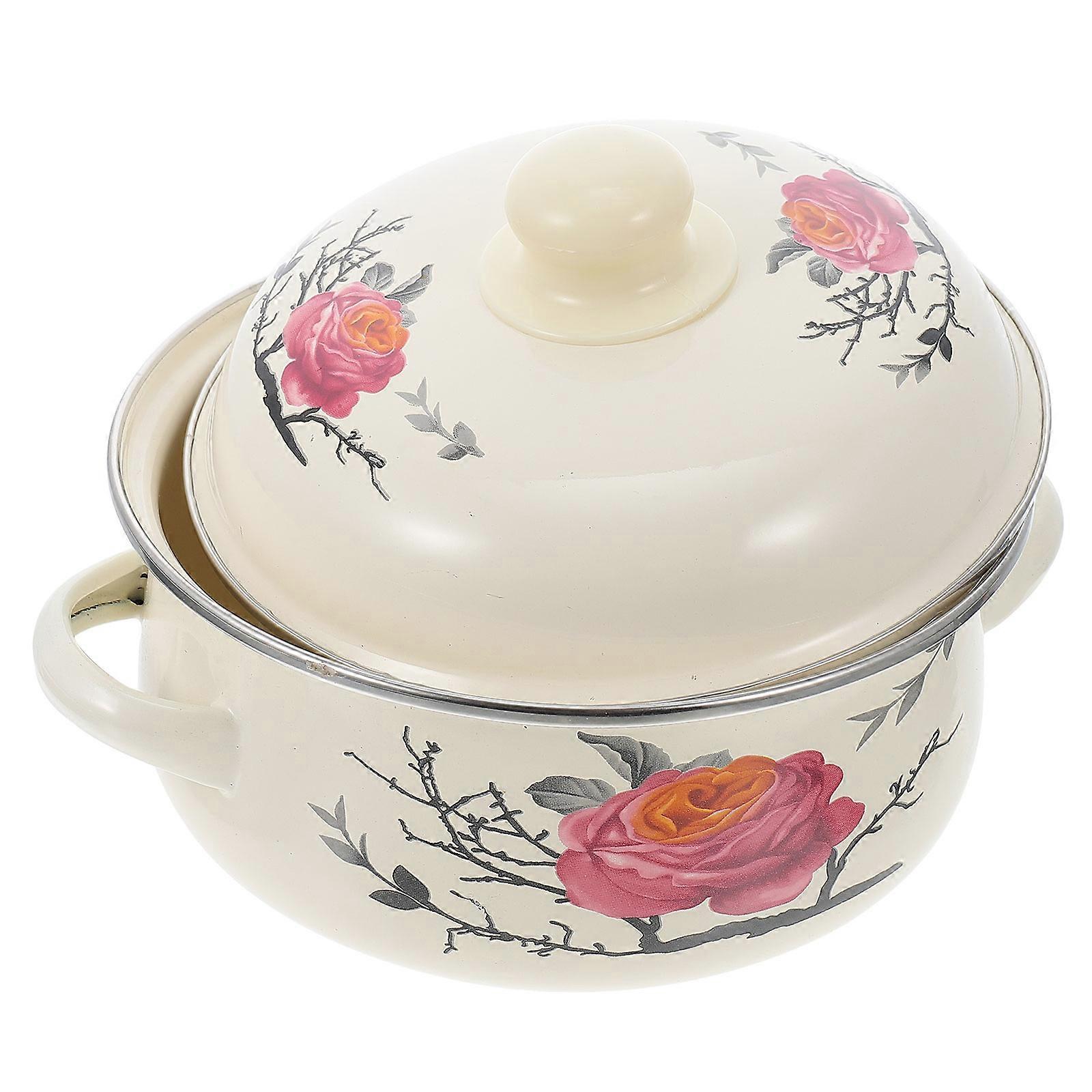Enamel Soup Pot Lidded Cooking Pot Non-sticky Household Use Compact Design 1Pack