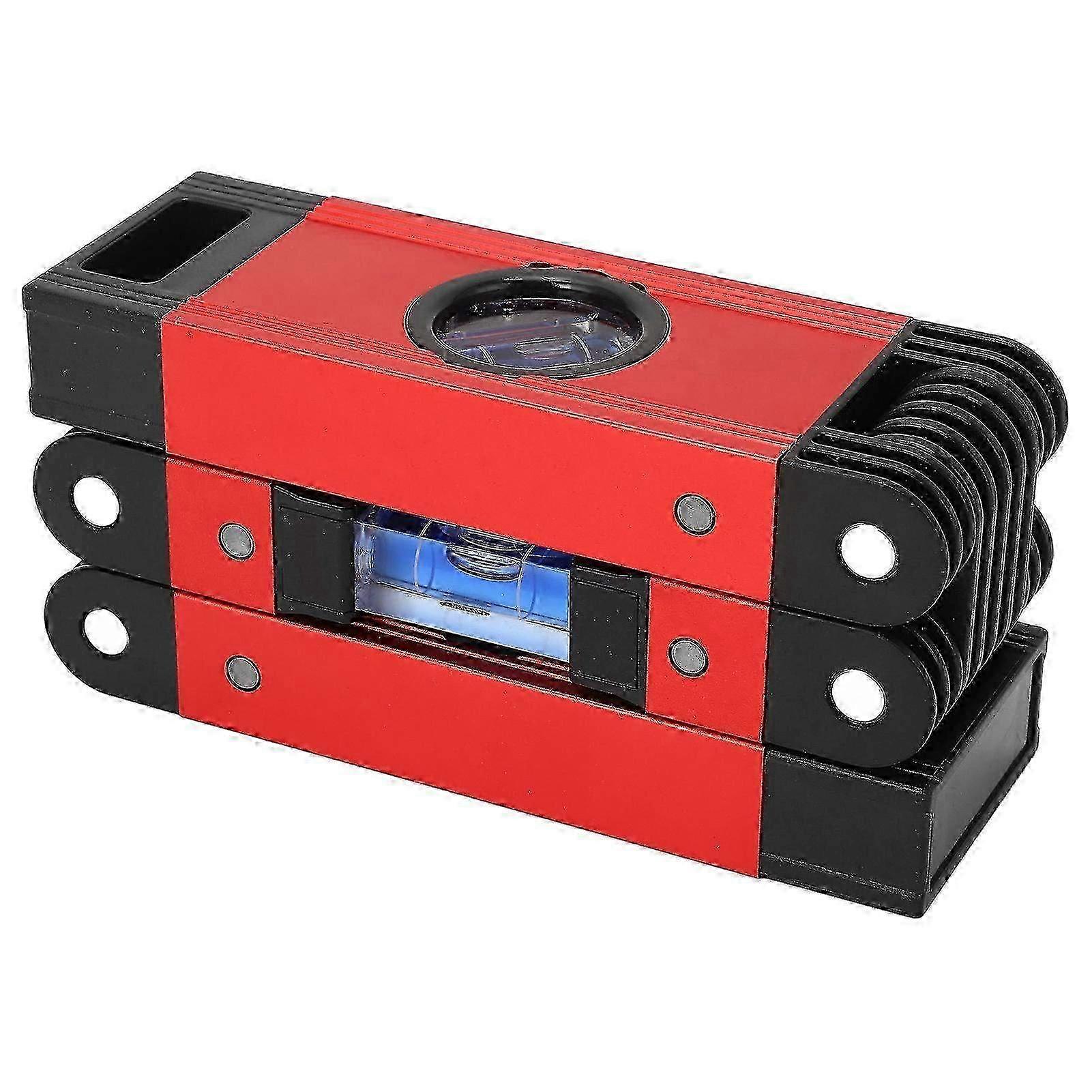 Magnetic Foldable Level with 3 Sections - Multi-Angle Flexible Measuring Tool for Woodworking in Red Color