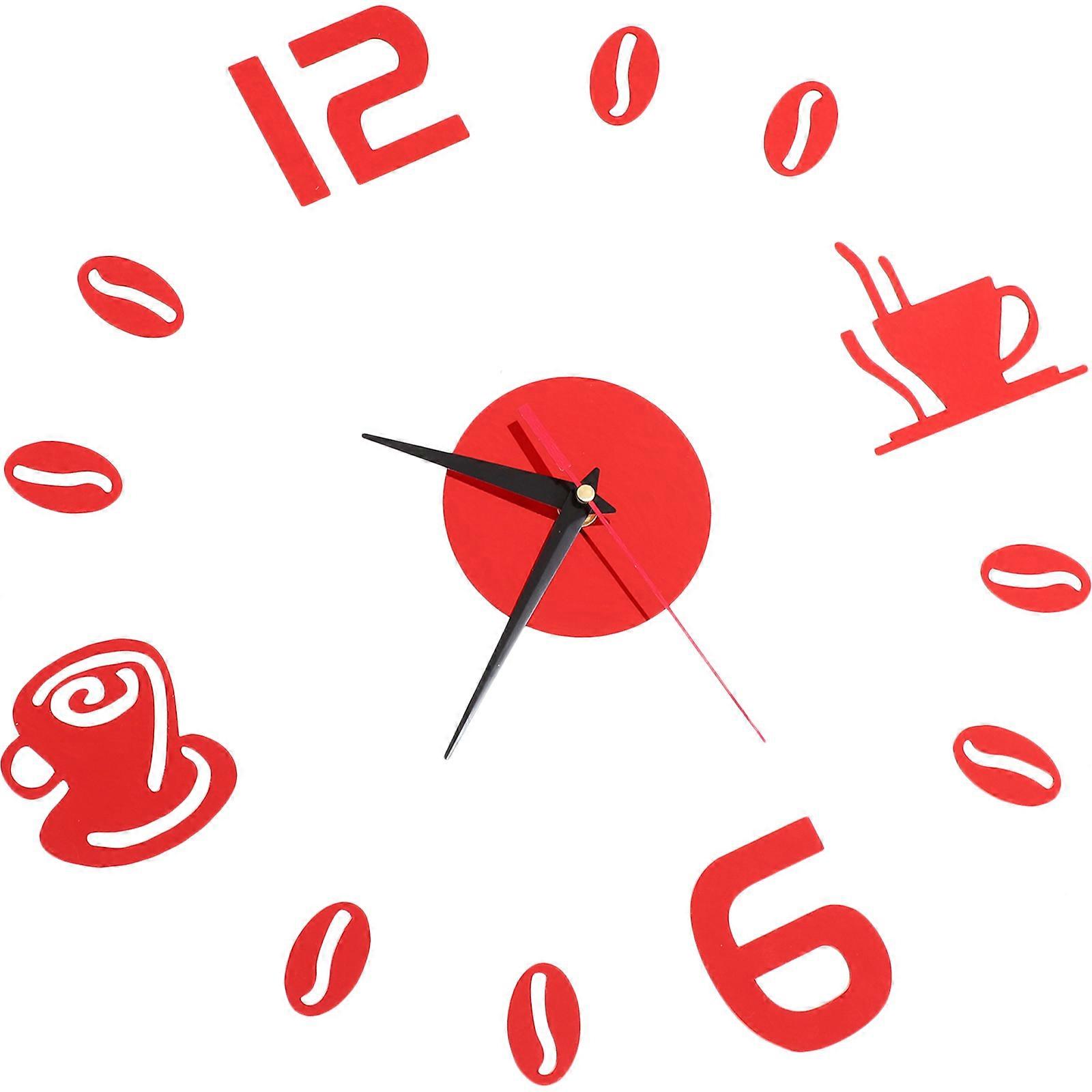 Red DIY Acrylic Wall Clock with Mute Function 4Pcs for Home Decor