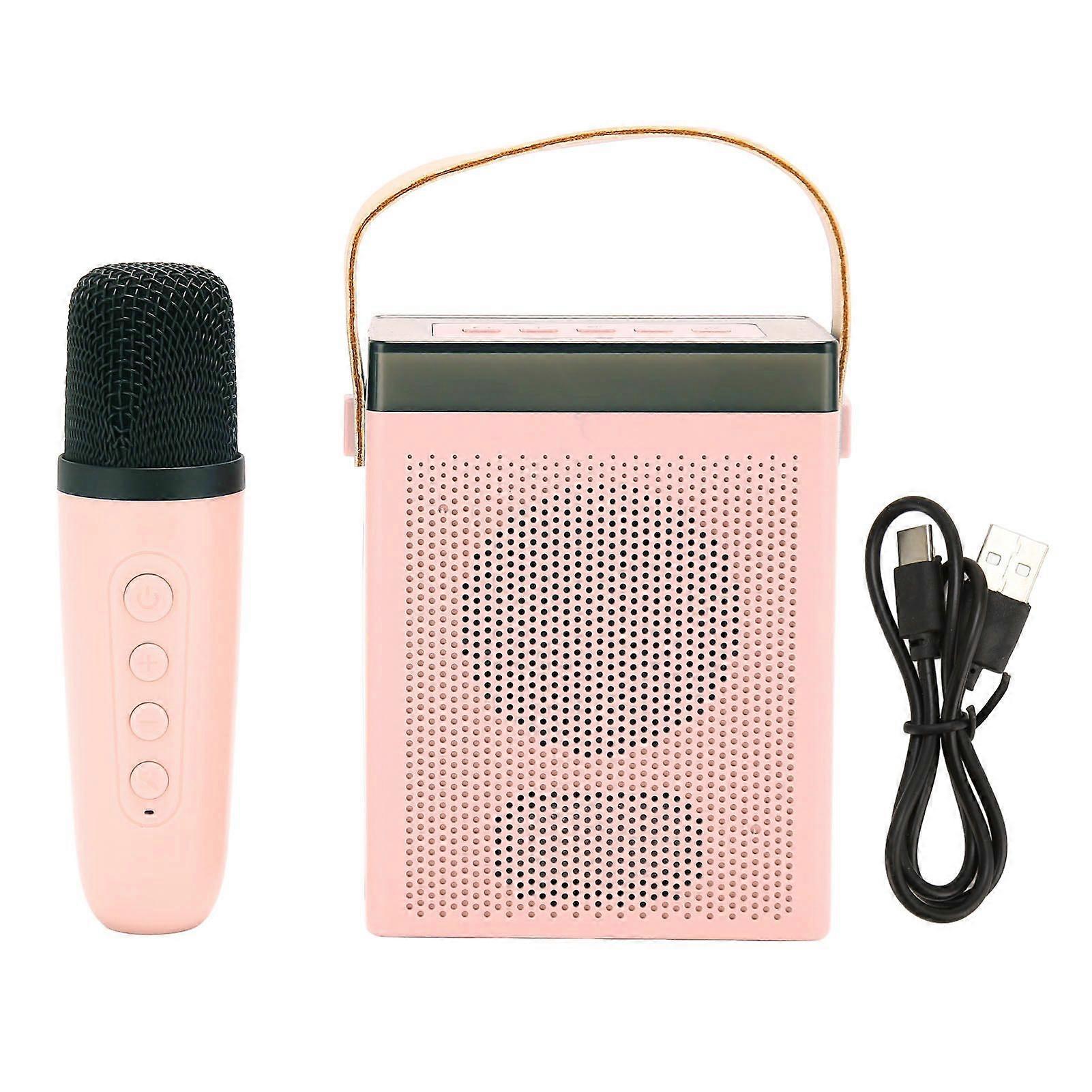 Karaoke Machine Set with RGB Light Rechargeable Bluetooth Speaker with 1 Wireless Microphone for Home Party KTV Pink