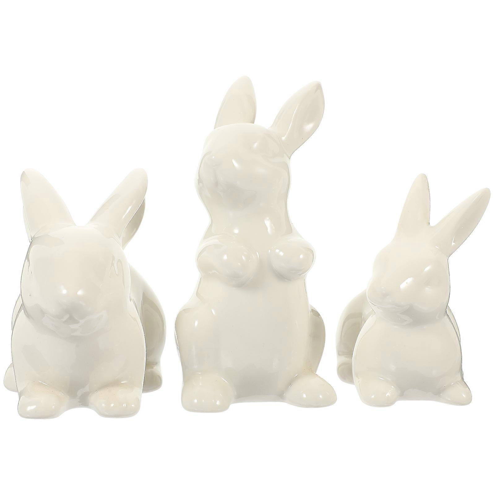 Ceramic Easter Figurine for Home Decor 2Pcs White Rabbit Decorations