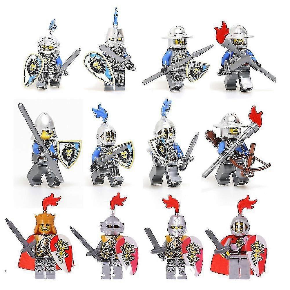 12 Medieval Action Figures Army Minifigures Toys for Black Dragon Knight Red Lion Soldier Set