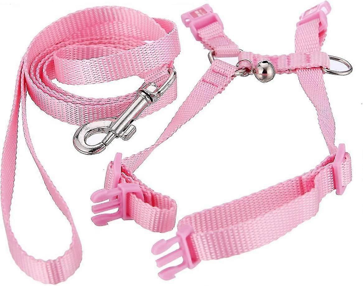 Adjustable Pet Rabbit Harness Leash With Small Bell, Pink