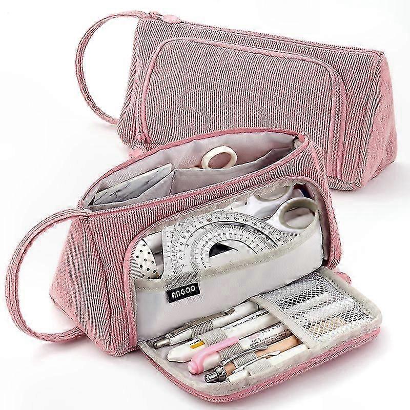 Large Capacity Compartment Pencil Case, 1pc Pink