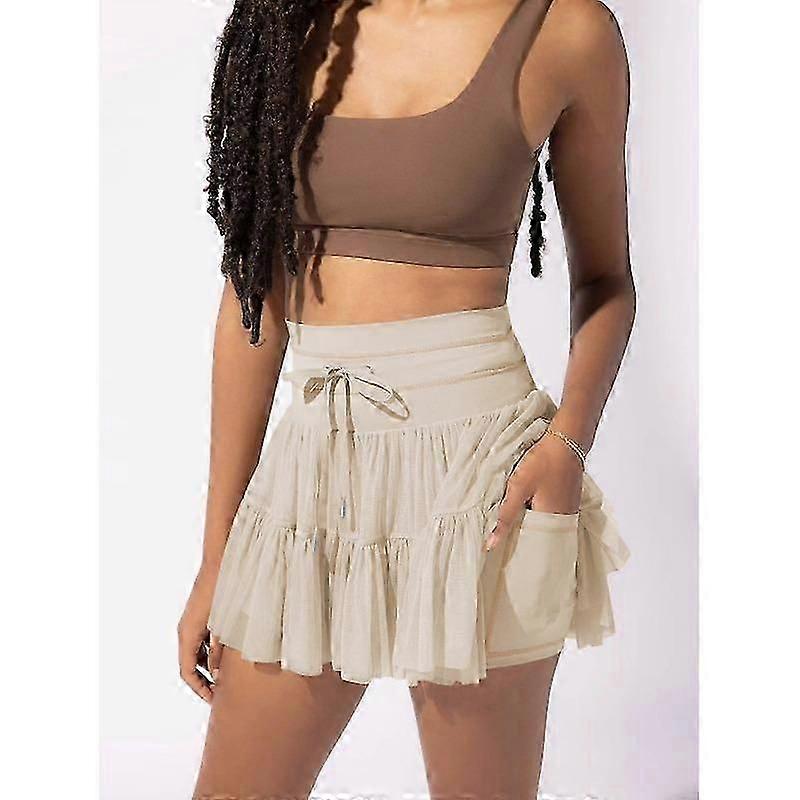 Women's High Waisted Lace Pleated Skirt with Safety Shorts for Spring Summer