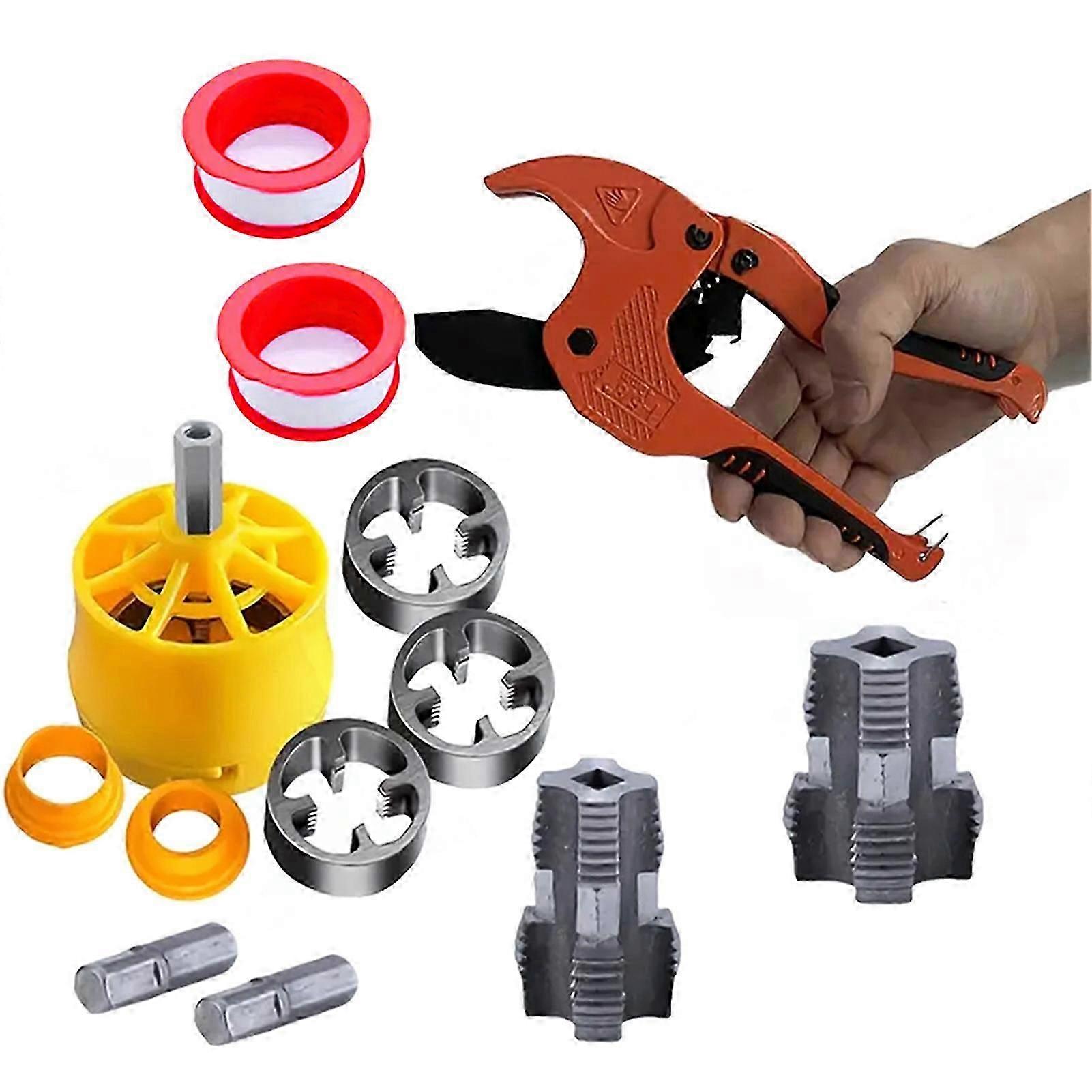 8-Inch Ratchet PVC Pipe Cutter Set, Heavy Duty PVC Cutting Kit with Threading Tools for Plumbers, DIY Enthusiasts, and Construction Sites