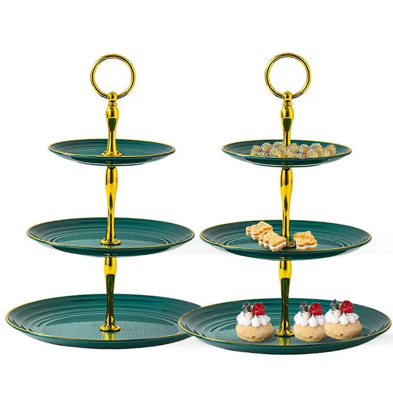 ZENGO 2er-Set 3-stöckige Tortenständer, Cupcake-Halter, Dessertteller, Kuchen-, Obst-, Keks- und Süßigkeiten-Präsentationsturm, Servierplatte