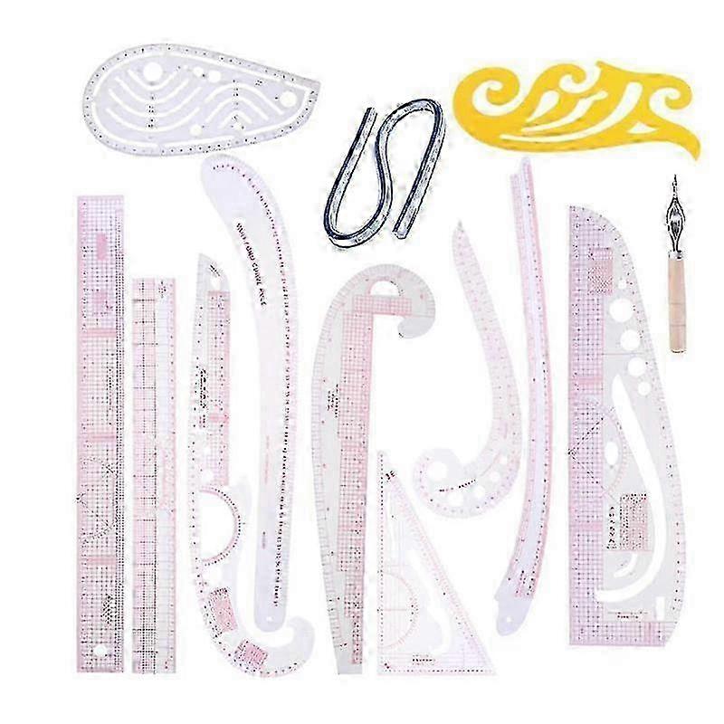 Sewing Kit with 13Pcs Ruler Set: French Curve, Cutting Mat, Yardstick & Sleeve for Precision Cutting and Measuring