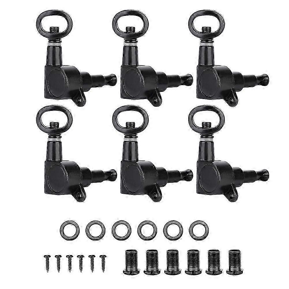 Hollow Handle Tuning Pegs Locking  Machine Heads for AcousticElectricGuitar (Black 6R)