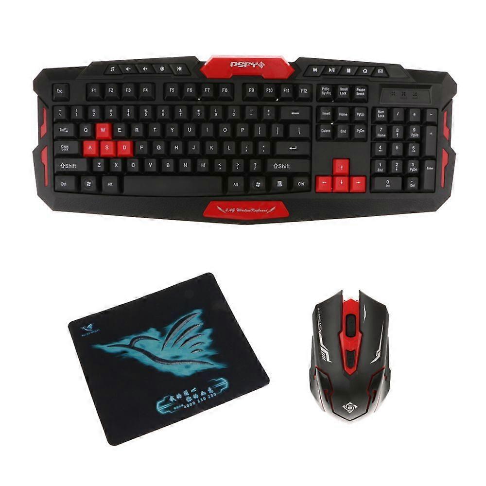wireless gaming keyboard and mouse for pc with black and red mouse pad