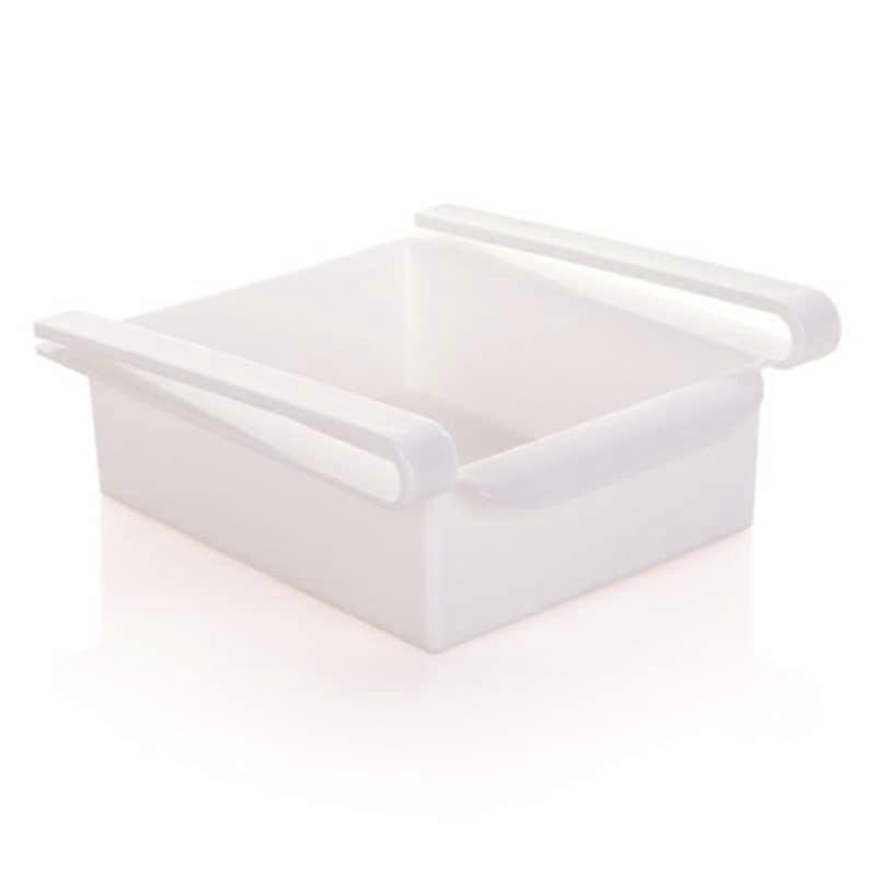 Fridge Drawer Organizer Plastic White, PullOut With Handle, Fits Fridge Shelf Under 0.5 Inch, 15.5 x 16.5 x 7 Cm