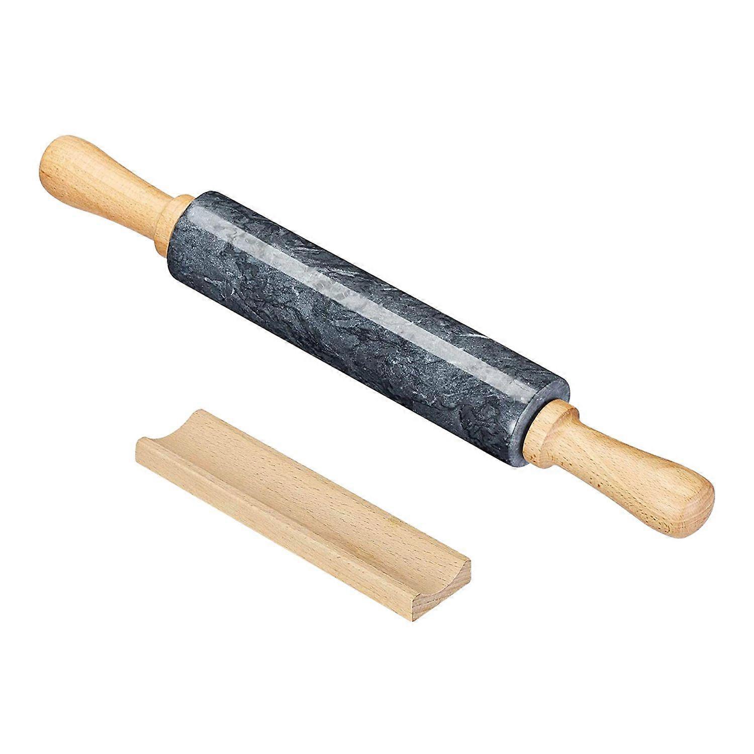 Marble rolling pin with tray Rolling pin, baking roll, corrugated wood, made of natural marble 46.6 cm