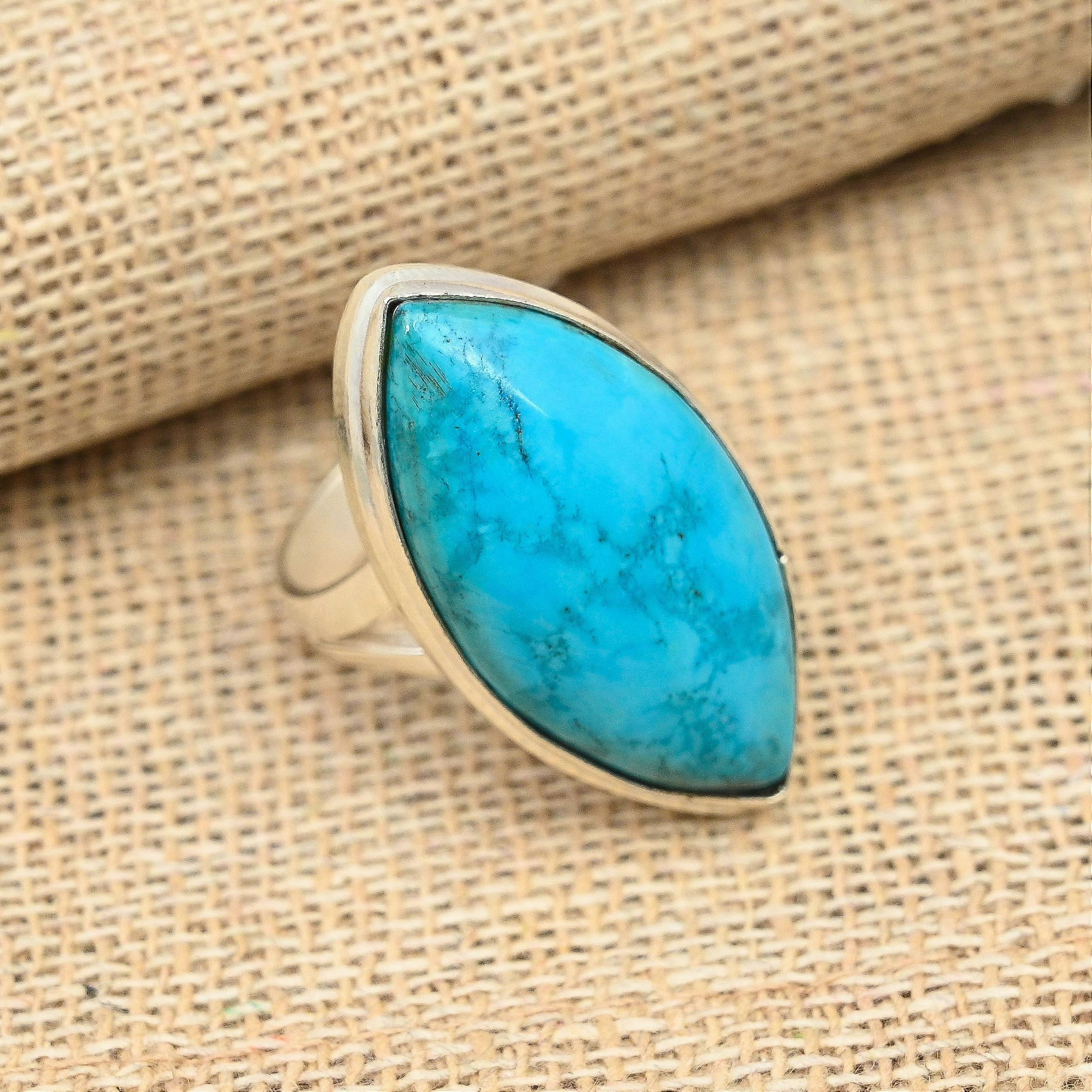 Tibetan Turquoise Gemstone Handmade Solid 925 Sterling Silver Ring Jewelry