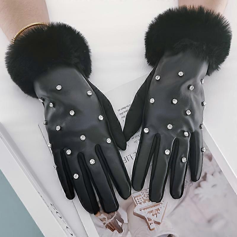 A Pair of Women's Rhinestone Decorated Touchscreen Gloves with Lining for Dating, Going Out, Parties and Daily Use in Autumn/Winter