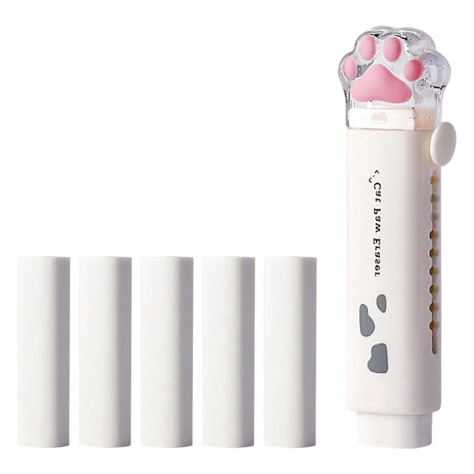Kitten Claw Push Pull Eraser with 5 Refills Sliding Rubber Erasers Retractable Erasers Easy Erasing for Student Children  White