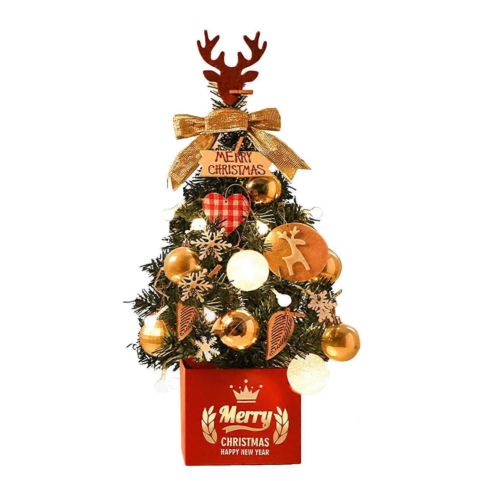 Mini Artificial Christmas Tree with LED Lights, Compatible with Tabletop Decor, Small Xmas Tree for Holiday Indoor DIY Decoration