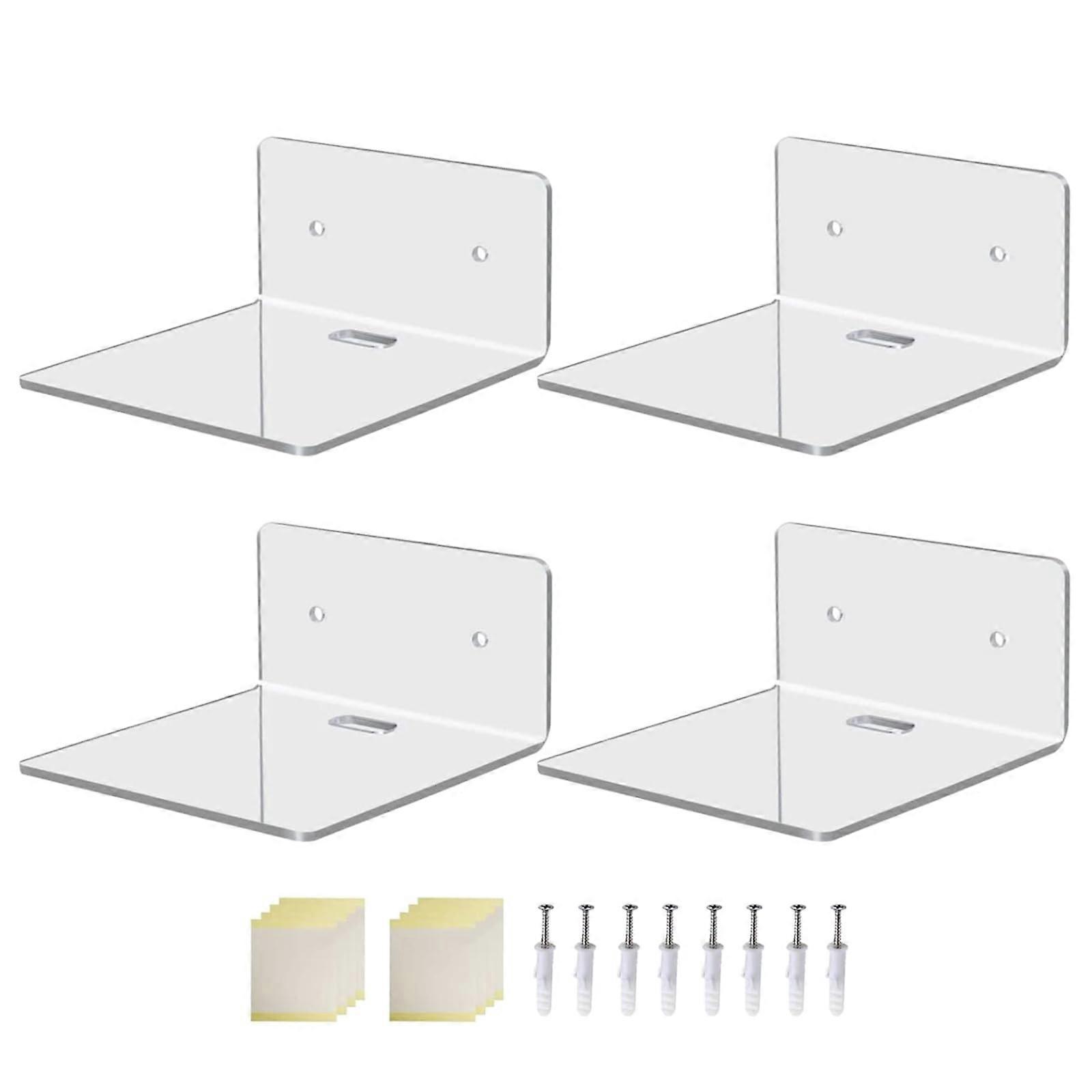 Acrylic Wall Mounted Floating Shelves Set of 4 Transparent Display Racks for Speakers and Decor