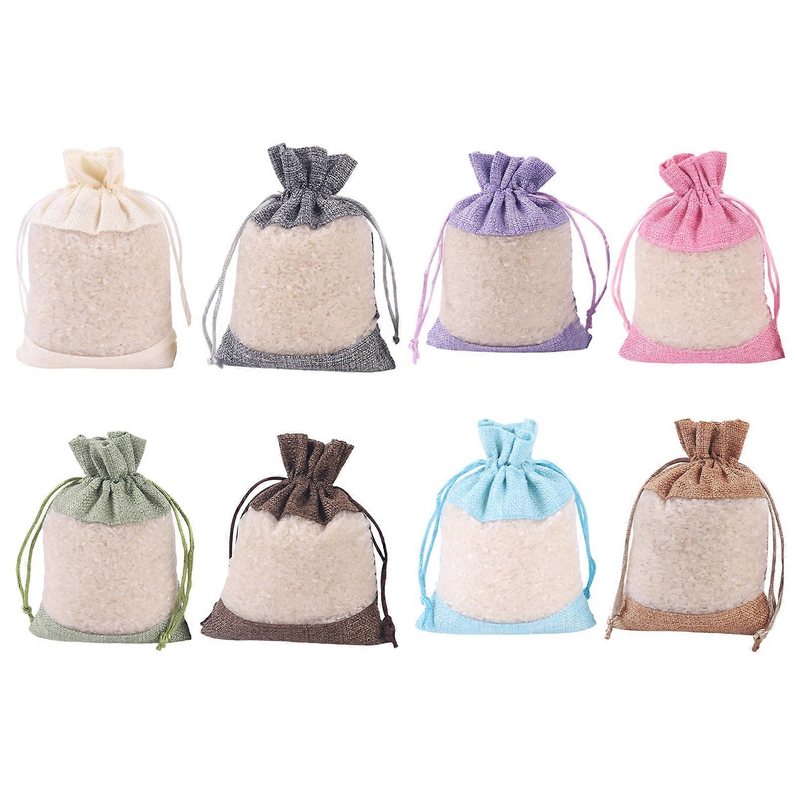 8PCS Breathable Linen Fabric Drawstring Closure Bag 10x14cm Reusable Organizers For Home and Kitchen Use Multicolor