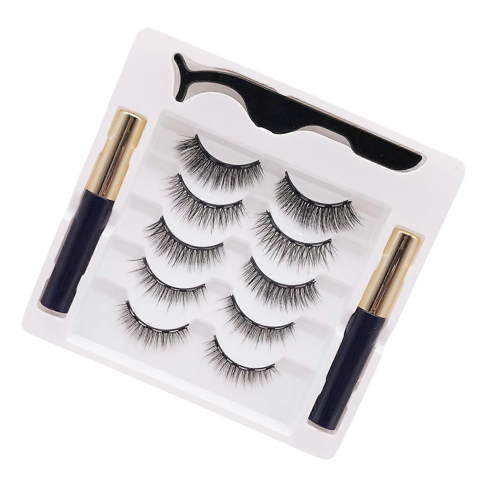 Magnetic Eyelashes and and Eyeliners Set 5 Pairs Reusable and Comfortable False Lashes for Natural Cats Eye Appearance Multicolor