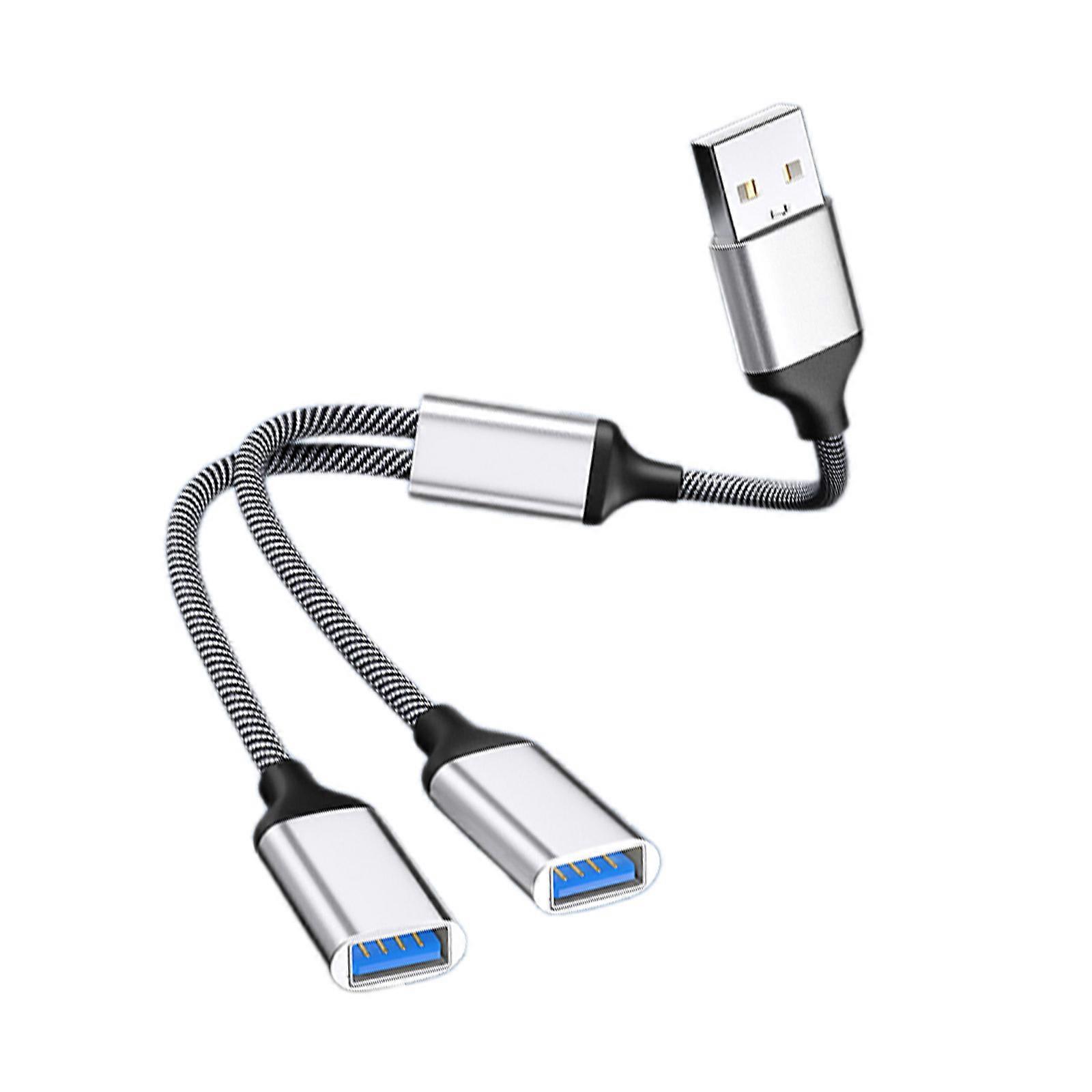 Nylon Braided USB Power Splitter Cable USB Adapter for Charging/Data Transfer Flexible Joint Extends Using Time  Silver