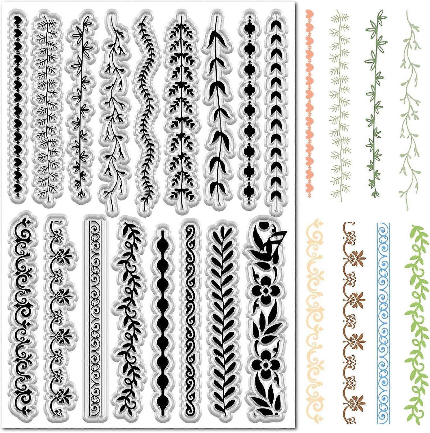 Flower Leaf Lace Line Clear Stamp for Card Making Border Edge Retro Vintage Rubber Silicone Reusable Transparent Seals for Journaling DIY Scrapbooking