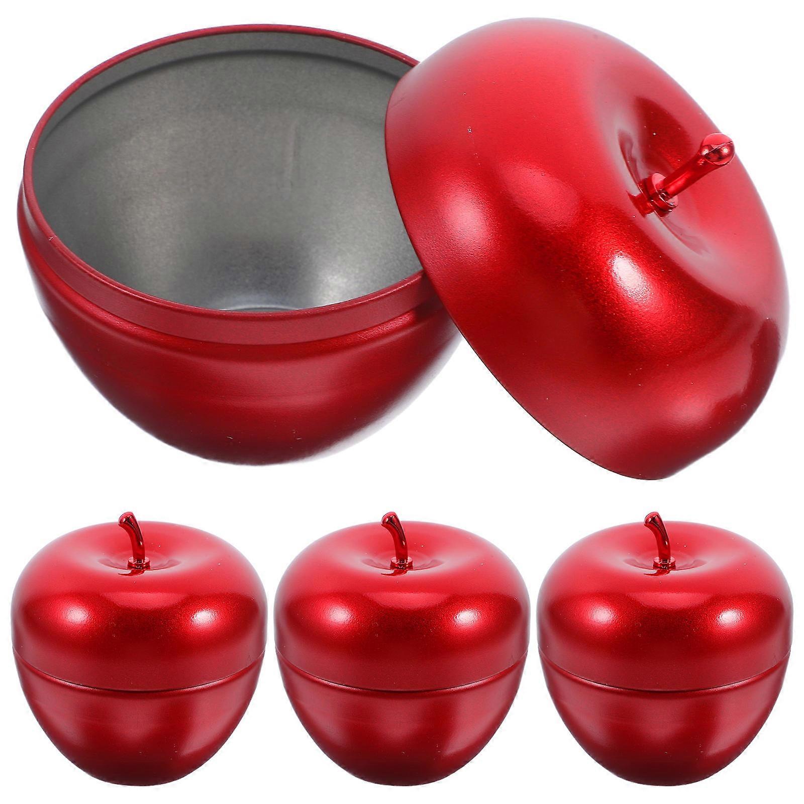 Apple Tin Box Metal Storage Container for Candy 4Pcs Creative Red Canisters
