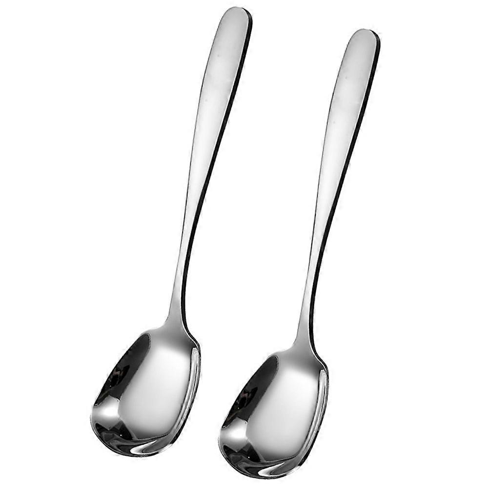 Square Flat Bottom Soup Spoons 2 Pcs Rust Resistant Stainless Steel For Home School Banquet Use With Elegant Mirror Finish