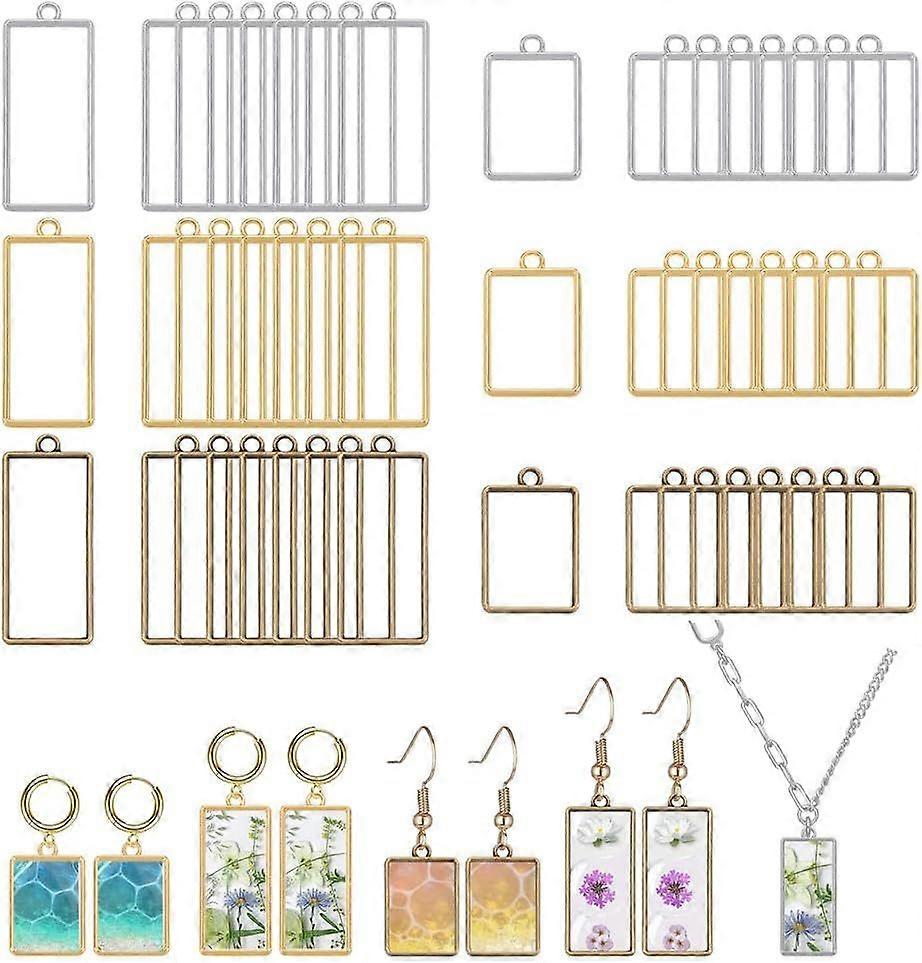 60Pcs Open Bezels for Resin 2 Sizes Rectangle Open Back Bezel Hollow Frame Pendants Resin Casting Jewelry Molds for Earring Necklaces Bracelets Making