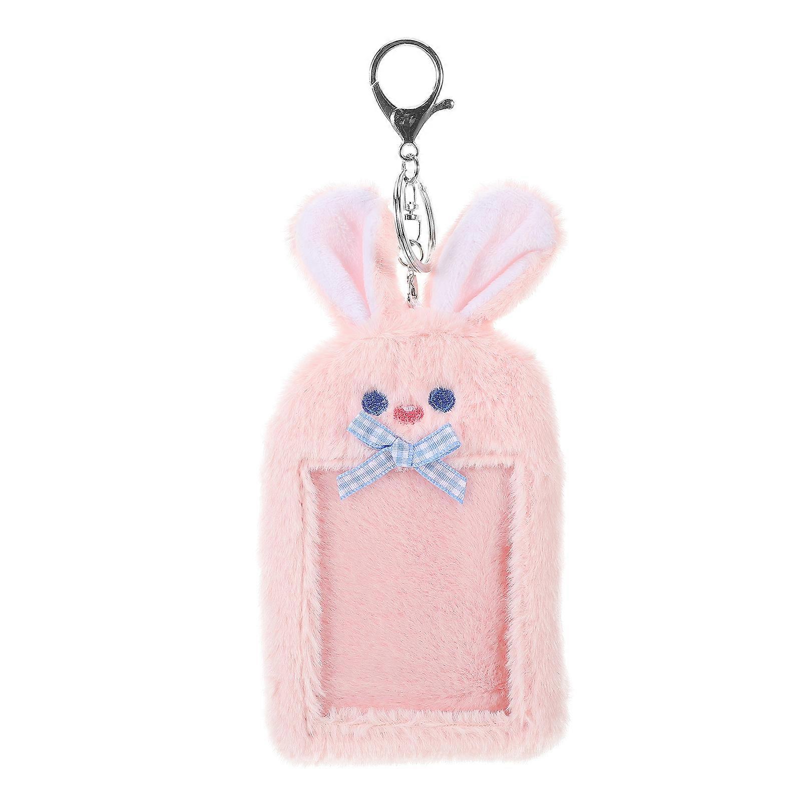 Plush Card Holder for Storage with Keychain Portable Design in Pink