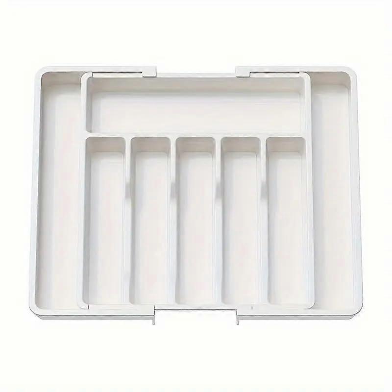 Silverware Drawer Organizer BPA  Expandable Cutlery Tray with Adjustable Compartments White