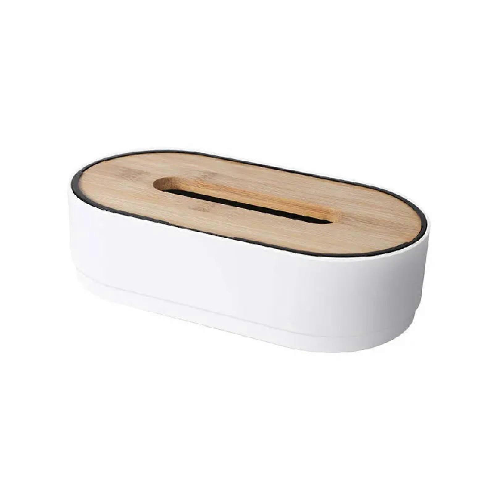 Bamboo Tissue Box Holder with Elegant Design for Bathroom or Kitchen Storage White