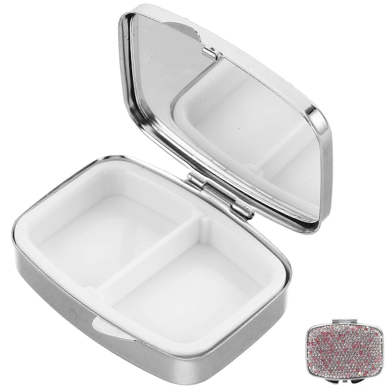 Compact Pink Mini Pill Organizer with Rhinestone Design for Travel and Storage Use  Multiple Compartments